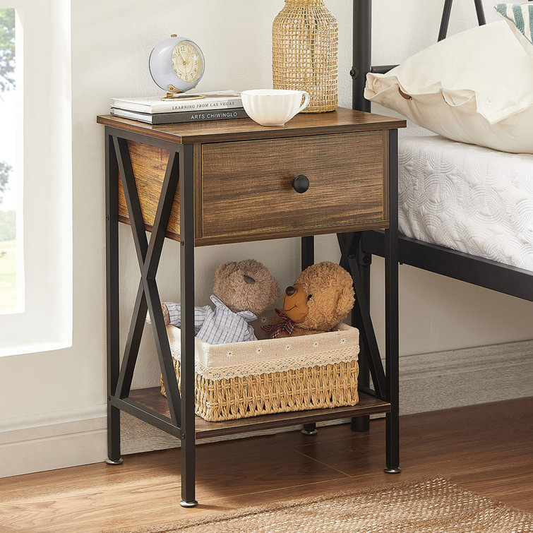 Wooden bedside outlet shelf